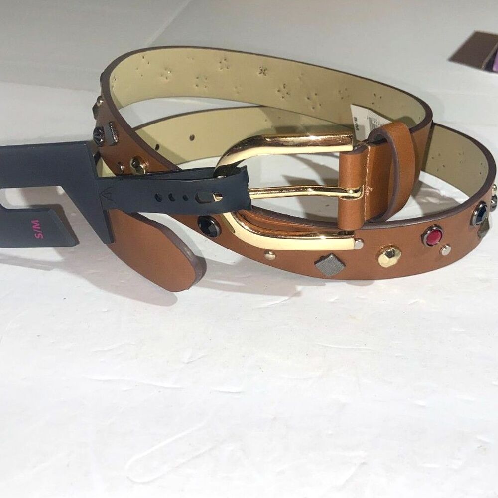 37.5” S/M Brown w/ Colorful Gem Belt 37” Inches Rave Trendy Gold Buckle NEW!